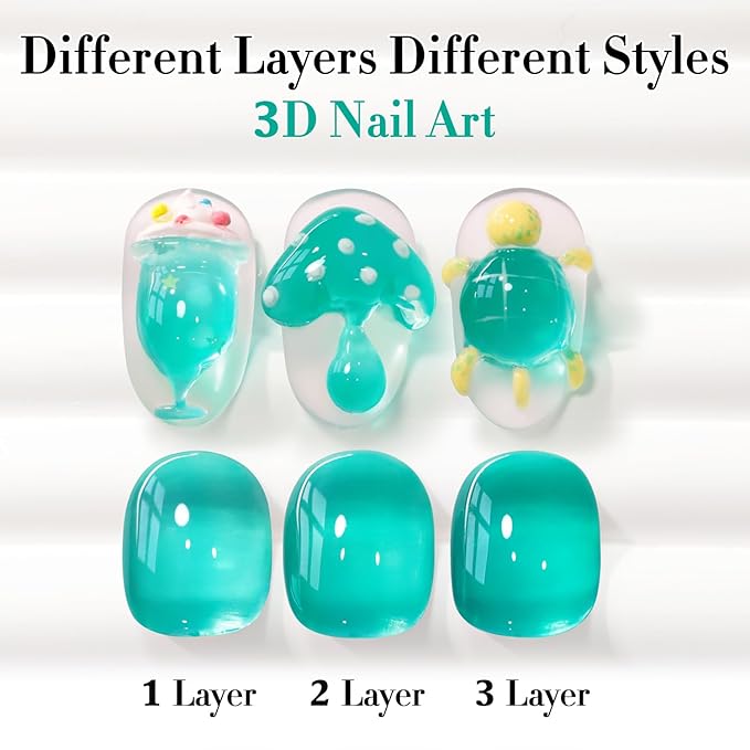 Double Rhythm 0.5 Oz Jelly Gel Polish Same Color Same Bottle Sheer Neutral Natural Light Milky Pastel 15ML Translucent Polish Art DIY at Home (Teal-A1636)
