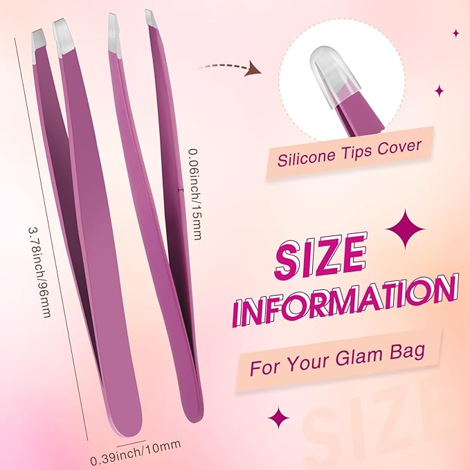 Mudder 12 Pcs Eyebrow Tweezers Set for Facial Hair Stainless Steel Slanted Tip Tweezers in Bulk for Men and Women (Purple)