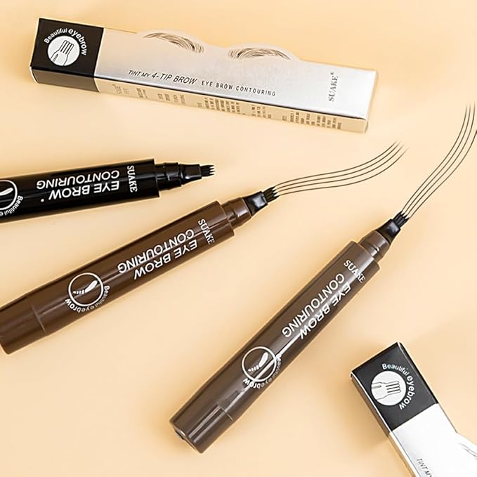 Kaely 2Pcs Eyebrow Pencils for Women, 4 Tip Magical Precise Waterproof Brow Pen, Microblading Eyebrow Contouring Pen, lapiz de cejas 3d Eye Brow Gel, 24h Smudge Proof, 02 Dark Brown