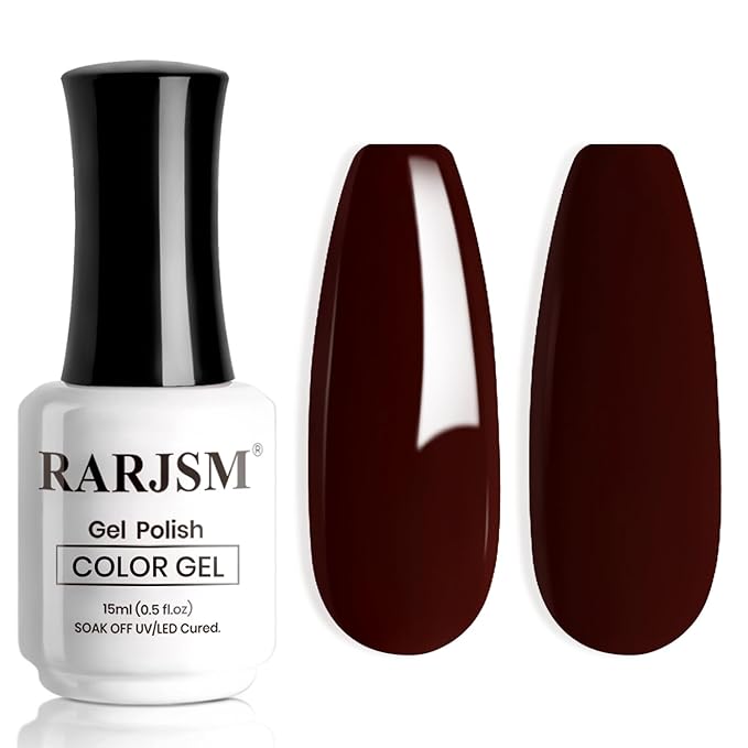 RARJSM Deep Cherry Red Gel Nail Polish Creamy Mocha Brown Gelpolish 15ML 1Pc Soak off Curing Required Nail Art French Manicure Salon DIY at Home Fall Winter