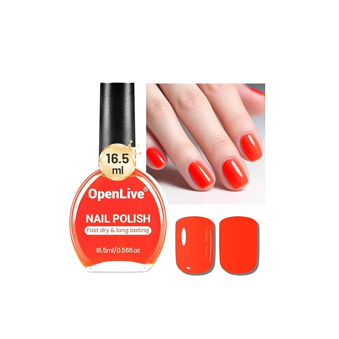 OpenLive 16.5ml Neon Red Nail Polish Glossy Shine Finish Large Volume Quick Dry Nail Polish, Long Lasting Shine, Fingernail Toenail Nail Art DIY Home Travel Nail Art Gift