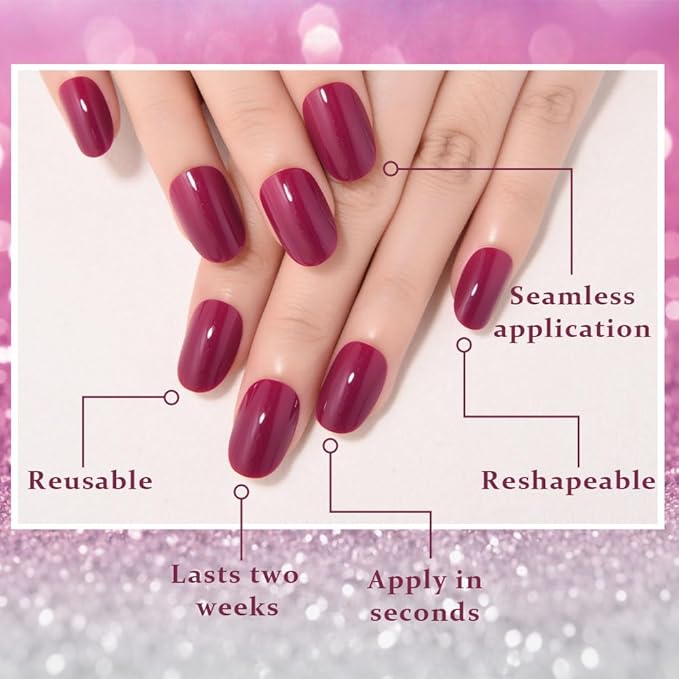 evpct Burgundy Red Medium Oval Glossy Press on Nails for Women Gift, Glossy Burgundy Red Fake Nail with Kits Manicure Kit, Soft Gel Full Cover Reusable Stick on Acrylic False Nails Perfectly Fit