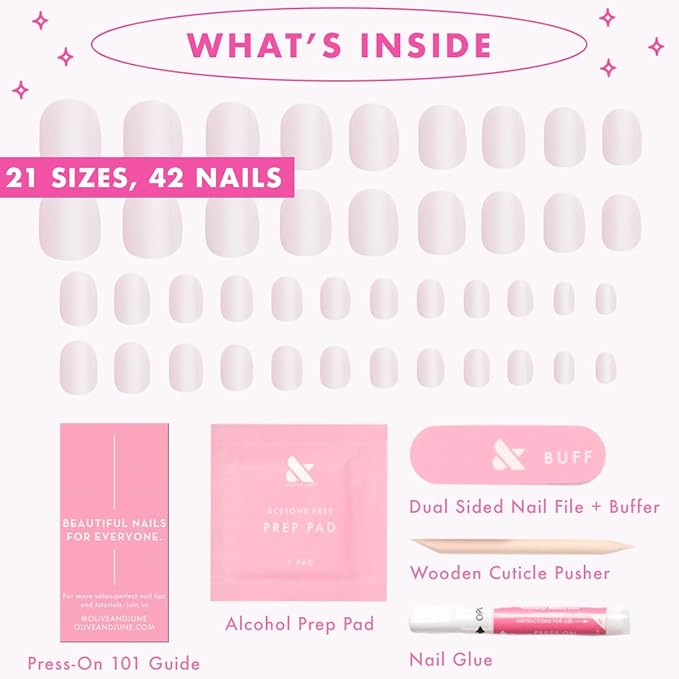 Olive & June Instant Mani Press-On Nails | (Glue) Extra Short, Round 42 Fake Nails, 21 Sizes | Non-Toxic, Long-Lasting Recycled Materials Realistic Look | Salon-Quality at Home | Strawberry Scone