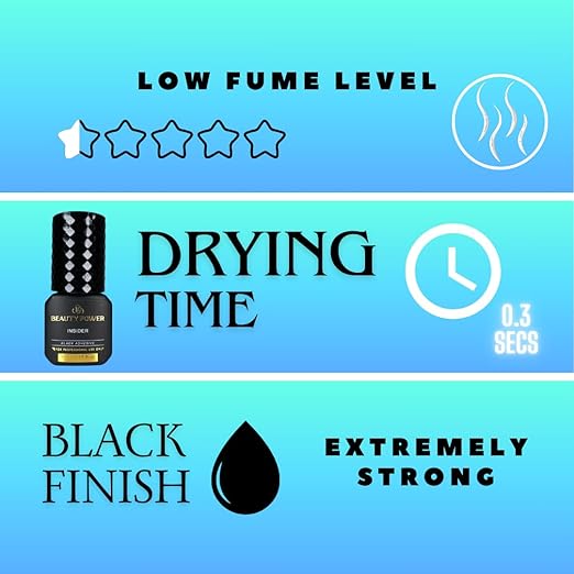 Eyelash Extension Adhesive Glue Insider - Beauty Power - Ultra-Fast 0.3 Second Drying Time - 10 Weeks Retention - Professional-Grade, Black, 0.17fl.oz / 5ml (Black Finish Ultra Fast)