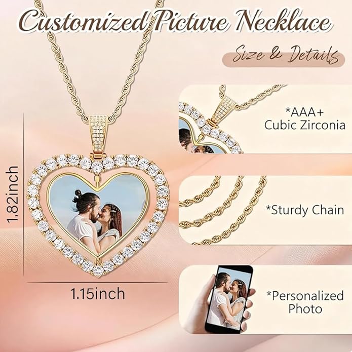 CLYLIFE Picture Necklace Personalized Photo,Custom Disc/Heart Pendant for Men Women Dad Mom Customized Necklace with Chain Photos Memorial Gifts for Mother's Day, Birthday, Anniversary