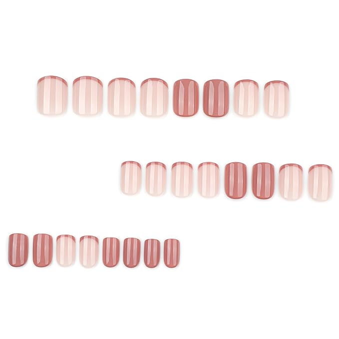 XZMeiLun Brown French Tips Press On Nails Short Square, Fall Maroon Sticke On Nails, Designer Reusable Acrylic Nails Press Ons, Fake Nails With Glue On Nails, Daily Wea False Nails For Women