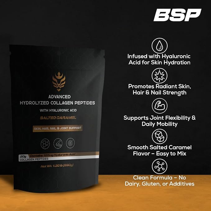 Benavidez Collagen Peptides – Salted Caramel Flavor | 20g Hydrolyzed Protein Powder with Hyaluronic Acid | Skin, Hair, Nails & Joint Support | Grass-Fed, Keto & Paleo | 1.3 lb (590g)