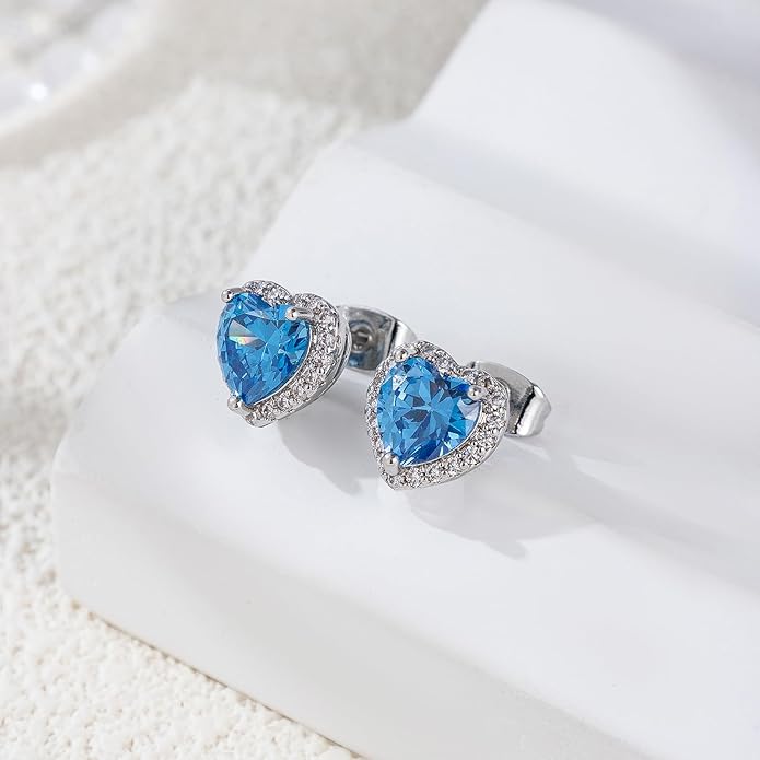 YOMELA Cubic Zirconia Earrings Studs, Halo CZ Birthstone Simulated Diamond Stud Earrings for Women