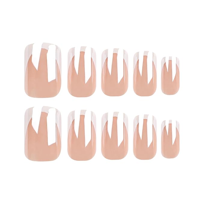 XZMeiLun Chrome French Tips Press On Nails Medium Length Square, White French Sticke on Nails, Designer Reusable Acrylic Nails Press Ons, Fake Nails With Glue On Nails, Daily Wea False Nails For Women