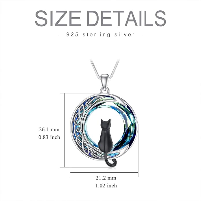 TOUPOP Cat Gifts for Cat Lovers One Two Three Four Cats Necklace Sterling Silver Cats on the Moon Pendant Necklace with Blue Circle Crystal Birthday Christmas Celtic Jewelry Gifts for Women