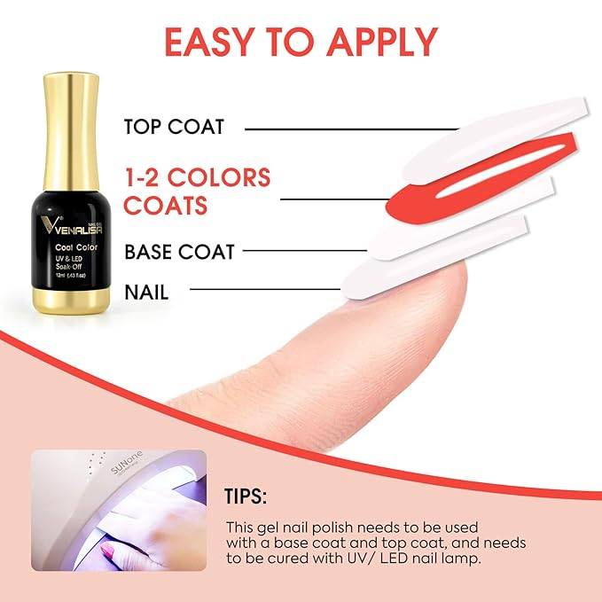 VENALISA Orange Gel Nail Polish 1 Pcs 12ml Coral Orange Color Gel Polish Soak Off UV Salon Manicure DIY at Home Nail Art For Girls Women