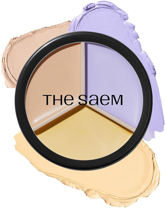 THESAEM Cover Perfection Triple Pot Concealer - 04 Tone Up Beige for Brightening & Vitality - 3-Color Multi Concealer Palette for Dull Yellow Tone - Korean Makeup with Sweet Almond Oil & Herbal Water