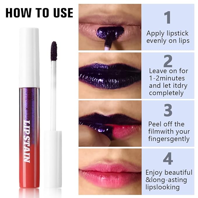 evpct Mauve Red Peel Off Lip Stain Tints, Matte Liquid Lipstick Lip Stain Long Lasting Waterproof for Women, Non-stick Cup Lipstick Peel Off Highly Pigmented Not Faded Smudge-proof Easy to Apply, 02#