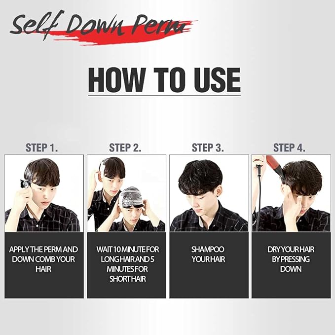 DASHU For Men Fast Down Perm - DIY Side Hair Relaxer & Straightener Kit, Tames Spiky Hair in 10 Minutes, Semi-Permanent (3-4 Weeks), Banana Scent