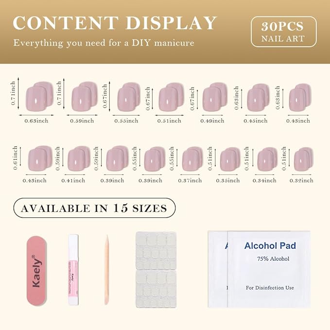 evpct Mauve Pink Glossy Press on Nails Short Square, Glossy Mauve Fake Nails Summer Reusable, Acrylic False Nail Stick on Press ons for Women Gifts, Perfectly Fit False Nail Kit with Kits 30Pcs