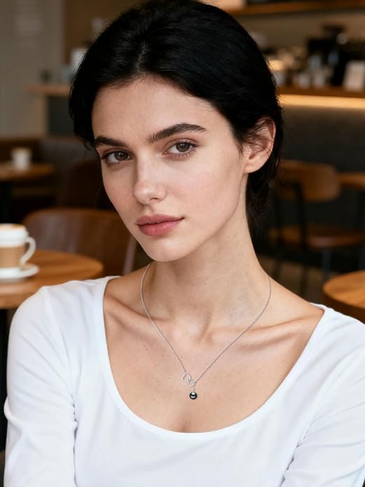 KANNSOAR Tahitian Black Pearl AAAA 18K White Gold Plated Sterling Silver Double Heart Pendant Y Necklace for Women Wife Mom Girlfriend Valentine Her Jewelry Gift for Anniversary Birthday