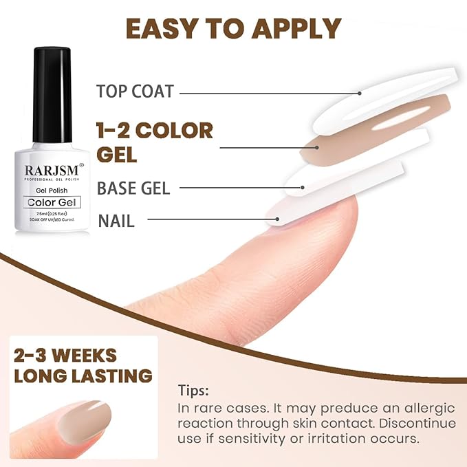RARJSM Nude Gel Nail Polish Sheer Light Brown Pink Neutral Skin Tone Colors Jelly Transparent Nail Gel Polish 15ml Single Bottle Soak off UV LED Cured for Home Salon DIY French Manicure