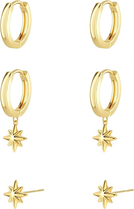 Freekiss 3 Pairs Gold Hoop Earrings Set: Dainty Stud Earrings Trendy Small 14K Gold Plated Hypoallergenic Dangle Cartilage Huggie Hoop Earrings for Women Gold Jewelry for Women Gifts