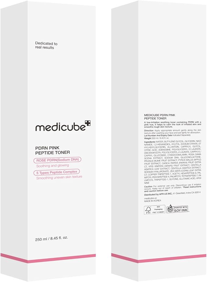 medicube PDRN Pink Peptide Toner I Pink Glow Toner for Skin Boosting, Soothing and Calming, Uneven Skin Tone, Rose PDRN & Peptide & Niacinamide, Korean Skin Care (250ml / 8.45 fl. oz.)