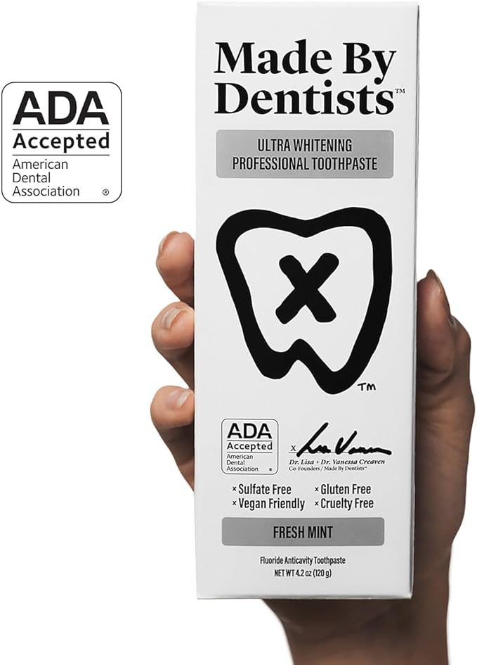 Made by Dentists Professional Ultra Whitening Toothpaste - 2 Pack - Sensitive Teeth Whitening Toothpaste with Sodium Fluoride & Hydrogen Peroxide, ADA Approved, Vegan, 2 x 4.2oz