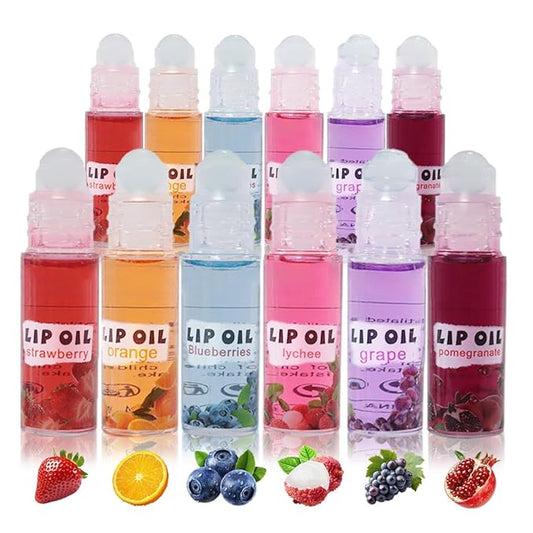 Kaely 12Pcs Mini Roll On Lip Gloss, Fruit Flavored Lipgloss Set Party Favors, Hydrating & Moisturizing Lip Gloss Oil Makeup, Birthday Christmas Gifts, Vegan & Cruelty-Free