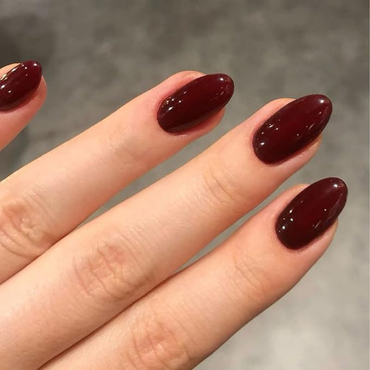 Modelones Dark Red Press on Nails Almond, Valentines Short Almond Fake Nails, Reusable Nail Kit with Nail Glue Adhesive Tabs Mini Nail File, Nails Press Ons 32Pcs16 Sizes, Women Girl Gift