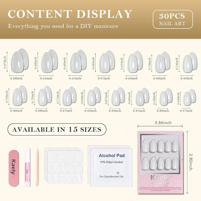 evpct Cat Eye Press on Nails Almond Short, Cat Eye Stick on Nails Press on, Pearl White Glitter Short Almond Press Stick on Nails, Fake Nails Press ons with Kits, 30Pcs Reusable Acrylic Fake Nails Kit