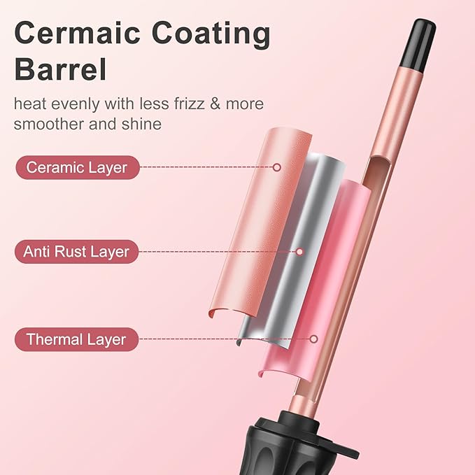 3/8 Inch Curling Iron Wand for Long Short Hair, Small Ceramic Barrel Hair Curler with Adjustable Temperature, 9mm Mini Curling Irons for Springy Spiral Tight Curls, Dual Voltage