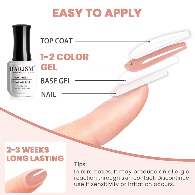 RARJSM Nude Gel Polish Pale Rose Pink Neutral Skin Tone Color Sheer Jelly Gel Nail Polish 1PC 15ml Single Bottle Transparent Pink Nail GelPolish Soak off UV LED Cured for Home Salon DIY Manicure