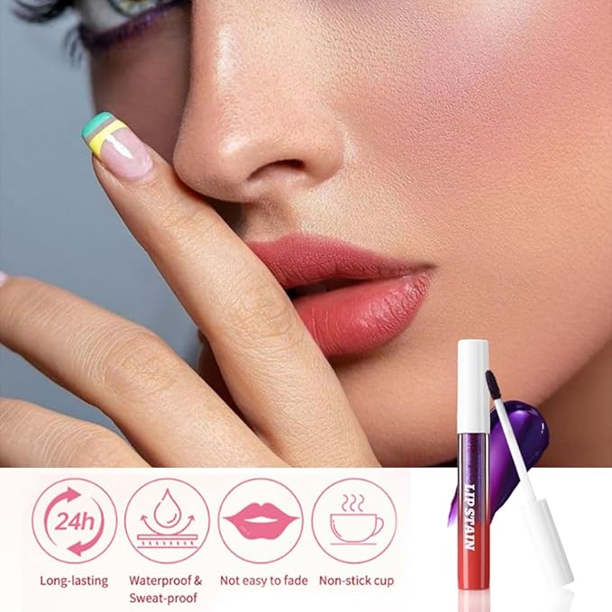 evpct Brownsih Red Peel Off Lip Stain Tints, Liquid Lipstick Lip Stain Long Lasting Waterproof for Women, Non-stick Cup Lipstick Peel Off Highly Pigmented Not Faded Smudge-proof Easy to Apply, 05#