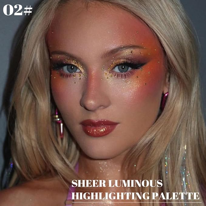 Highlighter Makeup Palette for Blush,Contour,Shadow,Face or Eye Makeup, Shimmer Glow, Creamy Mousse Pressed Powder, Intensely Pigmented, Glitter Sparkling (B03-02# Sunbathing)