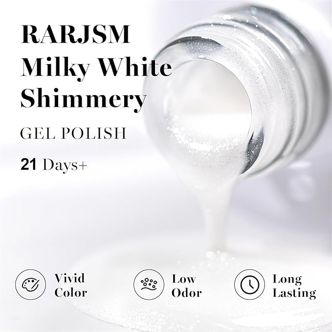RARJSM Milky White Gel Nail Polish with Glitter Silver Shimmer Pigment Jelly Cream White Nude Gel Polish Neutral Color 15ml Sparkle Natural Color Soak off U V L E D Cured for Home Salon DIY Nail Art