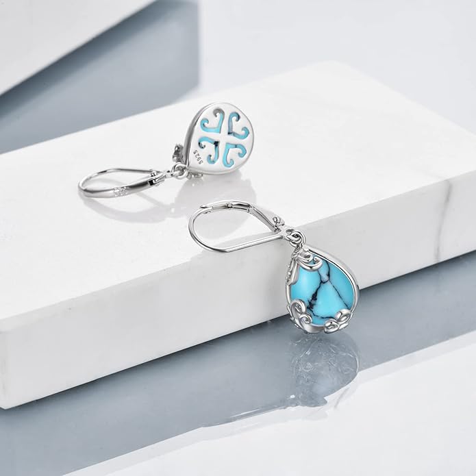 POPLYKE Celtic Filigree Teardrop Drop Dangle Earrings Sterling Silver Leverback Earrings Jewelry for Women