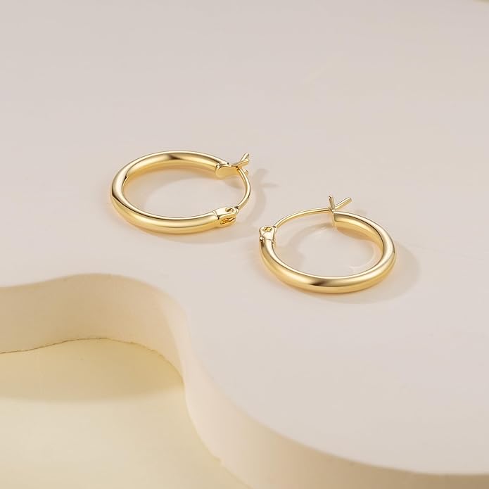 14K Gold Hoop Earrings, Huggie Hoop Earrings for Women, Hypoallergenic Lightweight Small Hoop Earring for Womens 14mm/16mm/18mm