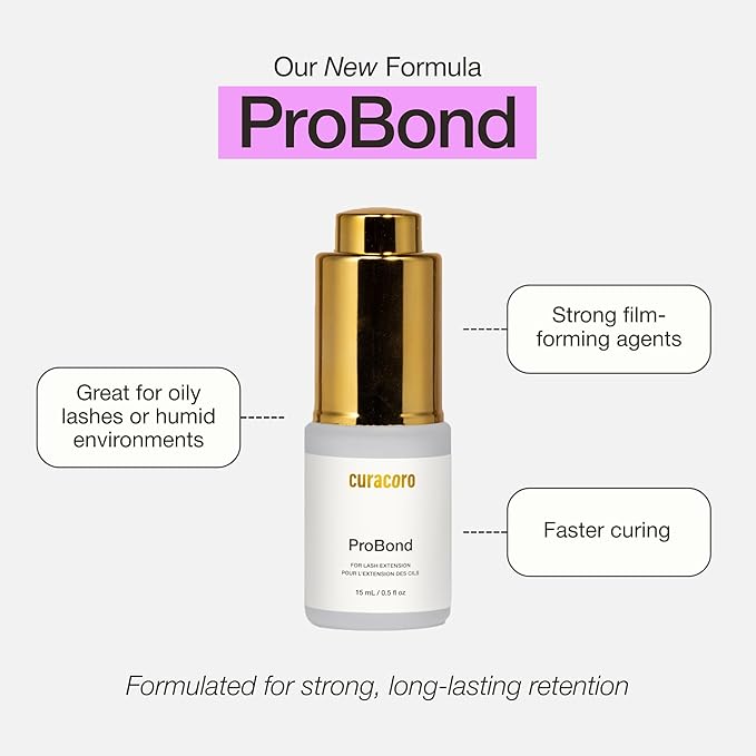 Curacoro ProBond - Lash Bonder for Lash Extensions, Fast-Curing Glue Sealer for Oily Lashes & Humid Environments, Longer Retention & Reduced Irritation (15ml)