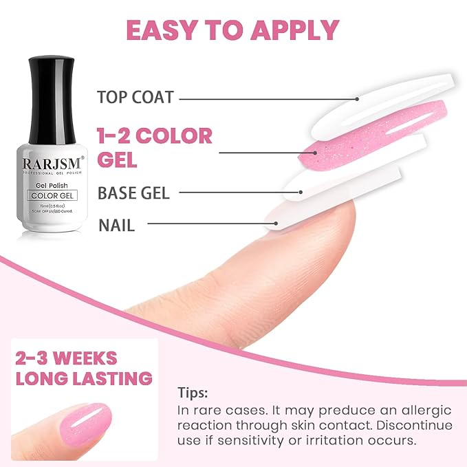 RARJSM Nude Hot Pink Iridescent Gel Nail Polish - Sheer Bright Neon Pink Glitter Jelly Gel Polish - Neutral Shimmery Summer Color Sparkle Rainbow Pigment - 15ml Soak off Cured Need for Home Salon DIY