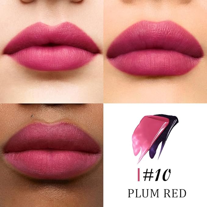 evpct Plum Red Peel Off Lip Stain Tints with Tweezer, Matte Lipstick Lip Stain Gloss Long Lasting Waterproof for Women, Non-stick Cup Lipstick Peel Off High Pigmented 24 Hours Original Lips Stains, 10