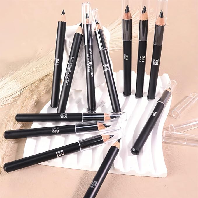 Eyebrow Pencils for Women with Sharpener, 6Pcs Hard-Core Wooden Eye Brow Eye Liner Pencils for Beginner Makeup, Waterproof & Sweat-Proof (6Pcs-Black)