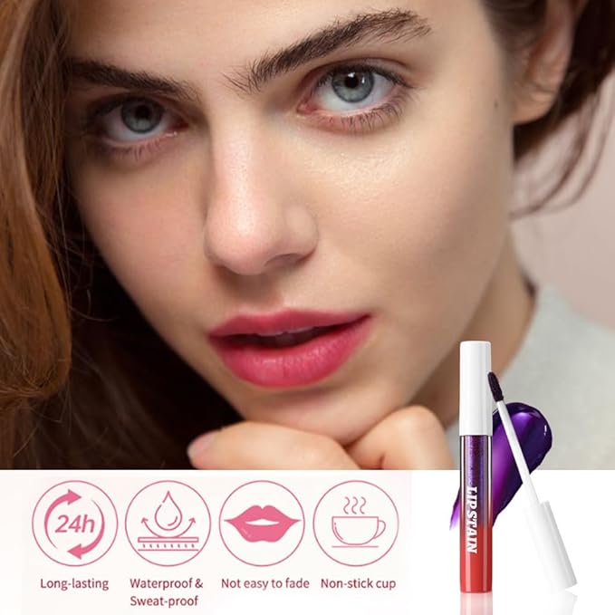evpct Red Peel Off Lip Stain Tints, Red Liquid Lipstick Lip Stain Long Lasting Waterproof for Women, Non-stick Cup Lipstick Peel Off Highly Pigmented Not Faded Smudge-proof Easy to Apply, 03#