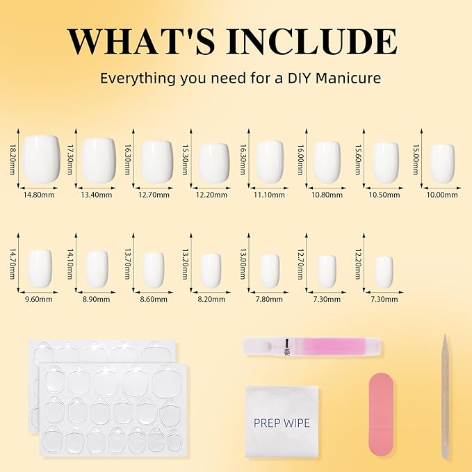 Leefrei White Press on Nails - Short Square Press on Nails, Milky Nails Press Ons for Women DIY Fake Nails Kit with Glue, Glossy Reusable Glue on Nail Short in 15 Sizes - 30pcs, Milky White