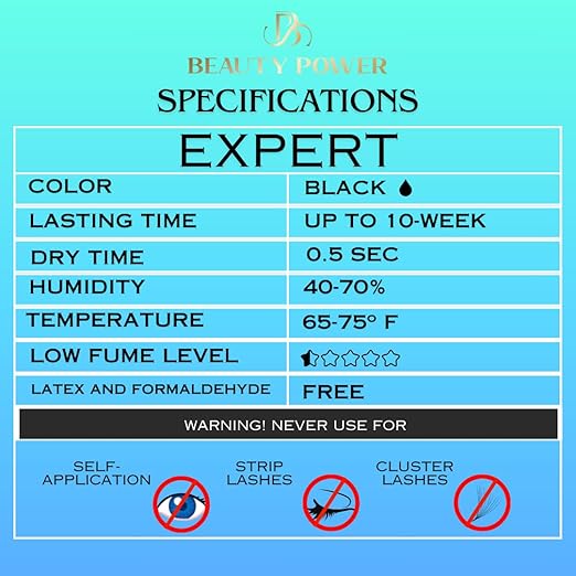 Eyelash Extension Adhesive Glue Expert - Beauty Power - Extremely-Fast 0.5-1-Second Drying Time - 10 Weeks Retention - Professional-Grade, 0.17fl.oz / 5ml (Black Finish)