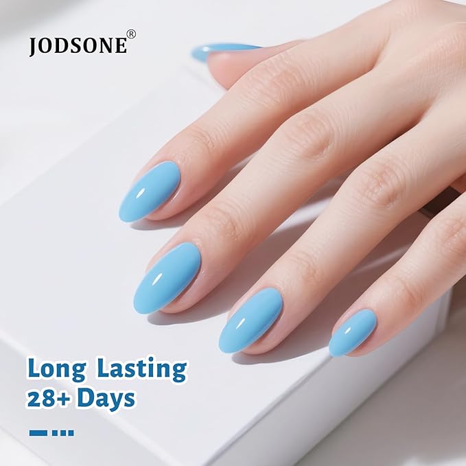 JODSONE Medium Blue Gel Nail Polish 10ml LED Gel Polish Baby Blue Nail Color Professional Salon Finish Long-Lasting Low Odor Need U V Lamp Curing