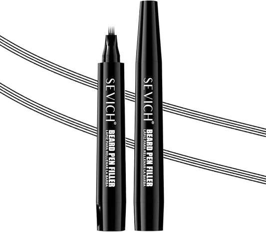 SEVICH Beard Pencil Filler for Men Black 2-Pack,4-Tip Beard Pen Instantly Fills Sparse Areas & Covers Gaps, Waterproof & Sweat-Resistant,Natural Look,Value Bundle
