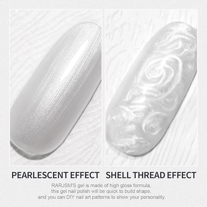 RARJSM Pearl Gel Nail Polish, Silver Glitter Drawing GelPolish Soak Off UV Shimmer Mermaid Nail Gel for Salon Home DIY Manicure Use