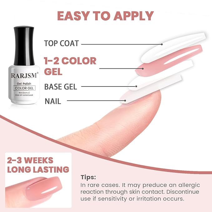 RARJSM Nude Gel Nail Polish Silvery Pink Neutral Skin Tone Sheer Jelly Gel Polish 1PC 15ml Single Bottle Creamy Transparent Pink Nail GelPolish Soak off UV LED Cured for Home Salon DIY Manicure