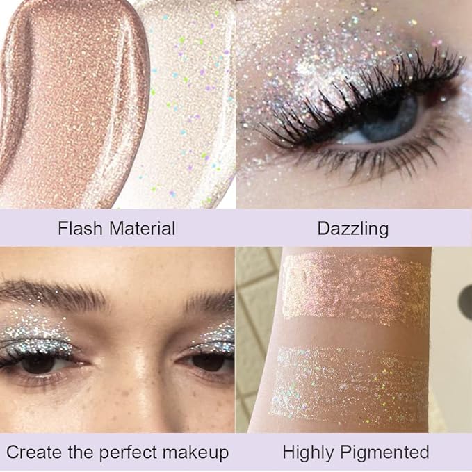 SUAKE Liquid Sparkling Glitter Eye Shadow Sticks – Crystal Silver Golden Eyeshadow, Eyeliner, Eyelid Shimmer Highlight Makeup, sombra de para ojos,Waterproof Quick-Drying