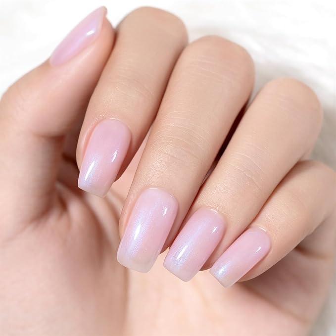 RARJSM Nude Pink Gel Nail Polish with Blue Pearl Shell Glitter Clear Sheer Light Purple Pink Shimmer Gel Polish 15ml UV LED Soak Off Transparent Skin Color Home Salon French Manicure Curing Requires