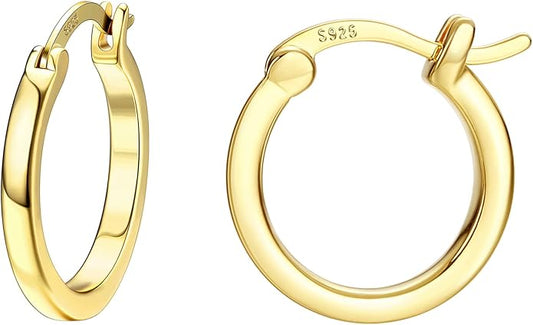 Hayoso 18K Gold Plated Hoop Earrings - 925 Sterling Silver Hoop Earrings Womens Hypoallergenic Hoops | Square Tube Hoop Earrings for Women 15mm/20mm/30mm/40mm
