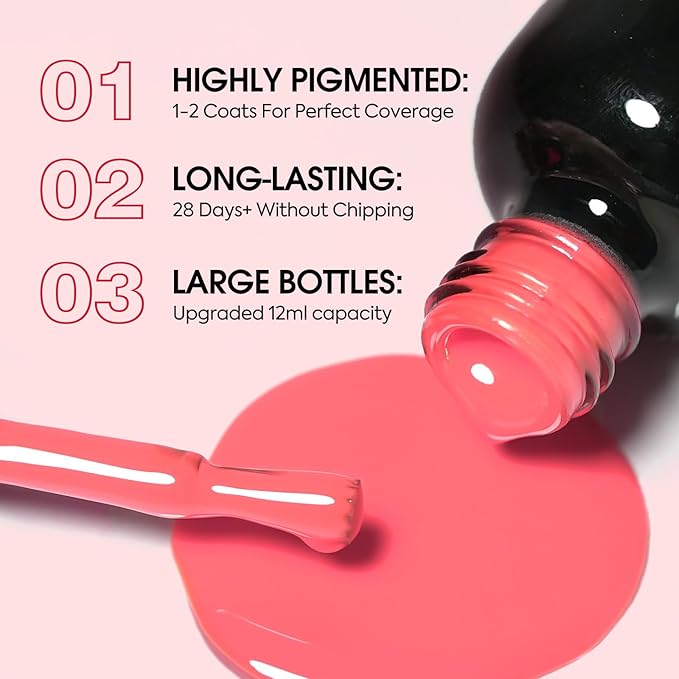 VENALISA Red Gel Nail Polish 1 Pcs 12ml Coral Red Color Gel Polish Soak Off UV Salon Manicure DIY at Home Nail Art For Girls Women