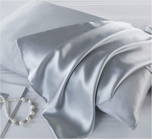 Mulberry Silk Pillowcases Set of 2, Hypoallergenic Satin Pillow Covers for Hair and Skin, with Hidden Zipper, Both Side 100% 19 Momme Silk (Silver Gray,King)